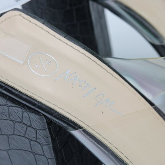 Nasty Gal Womens Sandal Size 6 Black Clear Strappy Mule Square Toe Block Heel - Picture 12 of 12